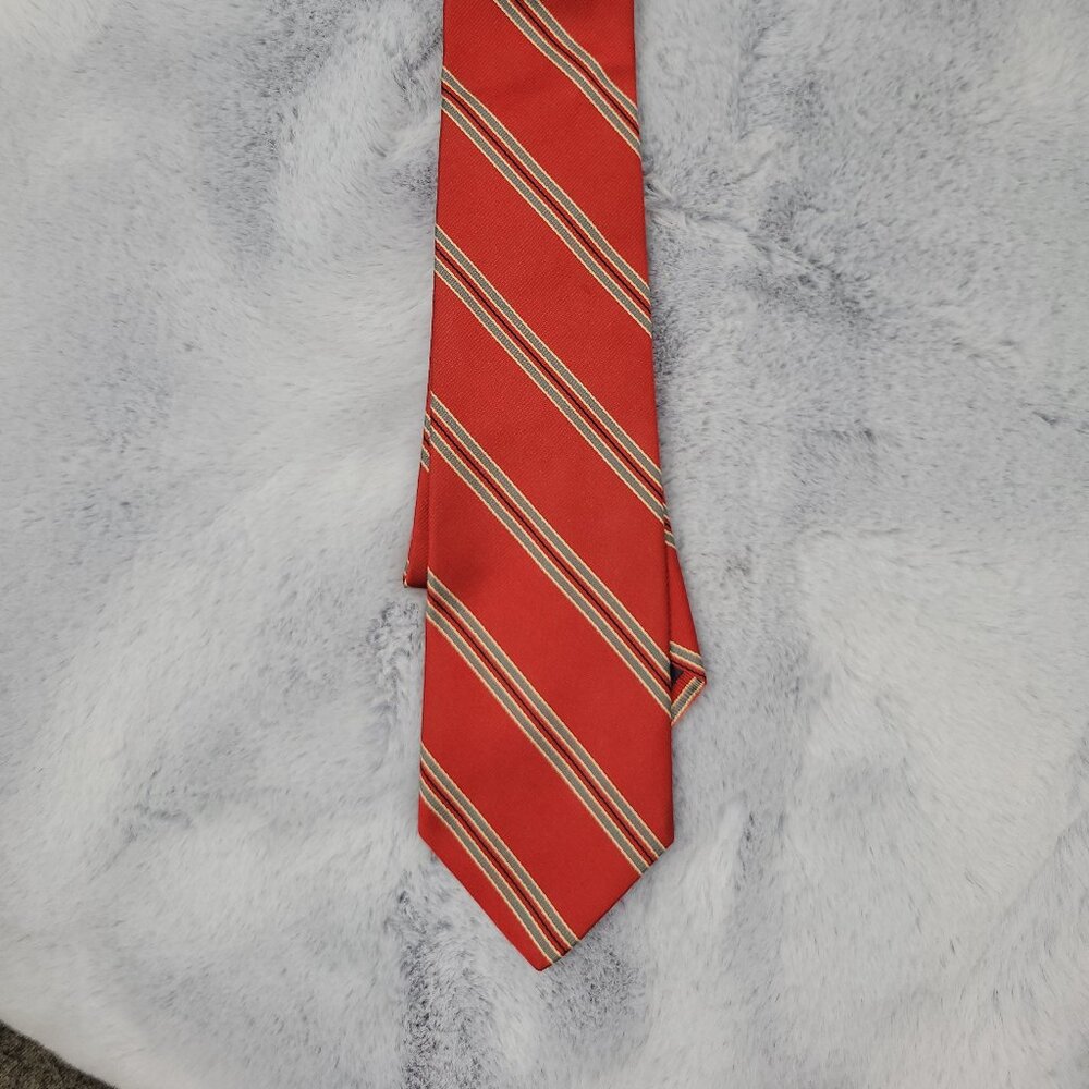 Harry Rosen Red Tie with Grey Stripes EUC